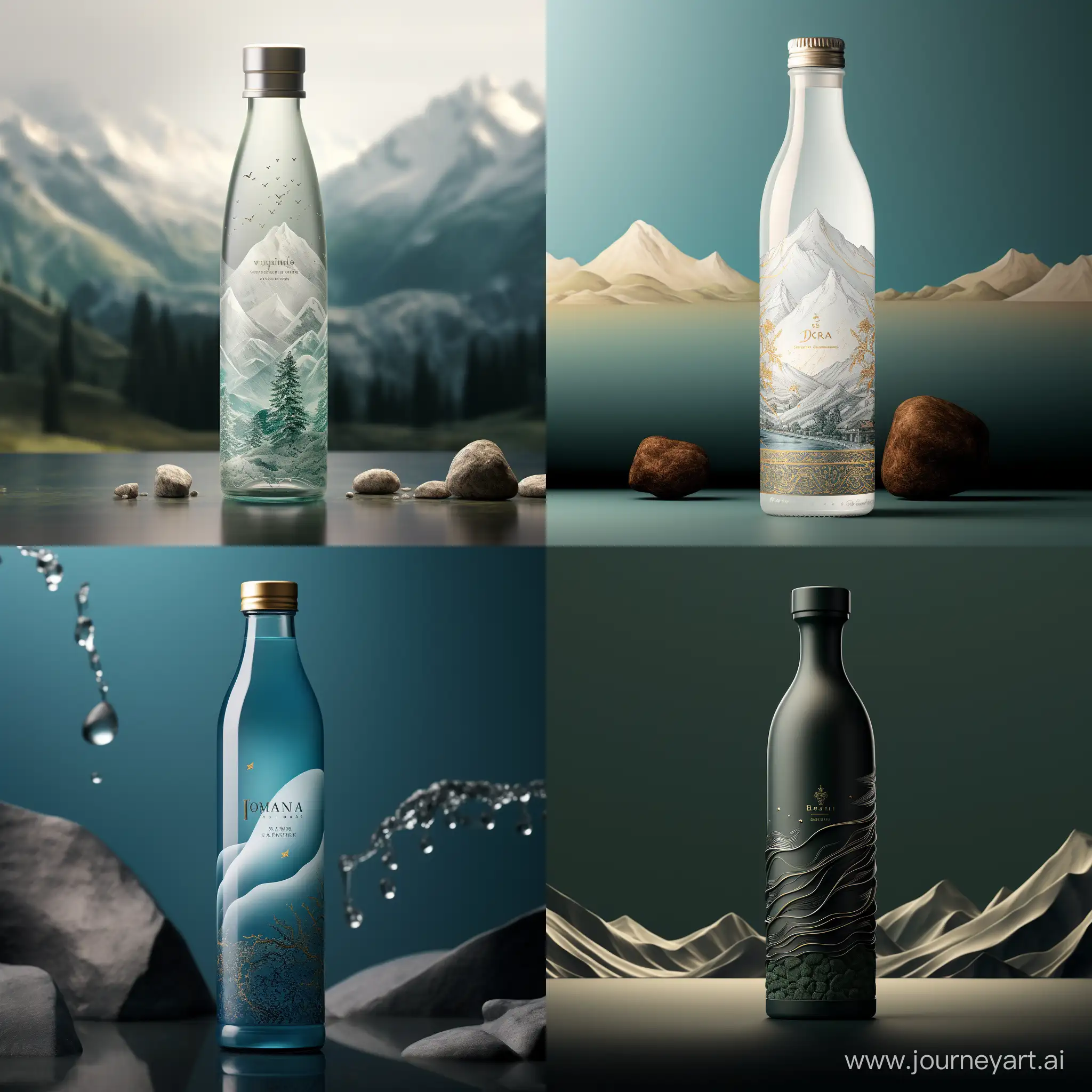 Design a minimal mineral water bottle with the inspiration of Iranian art, following all the principles of design and ecology