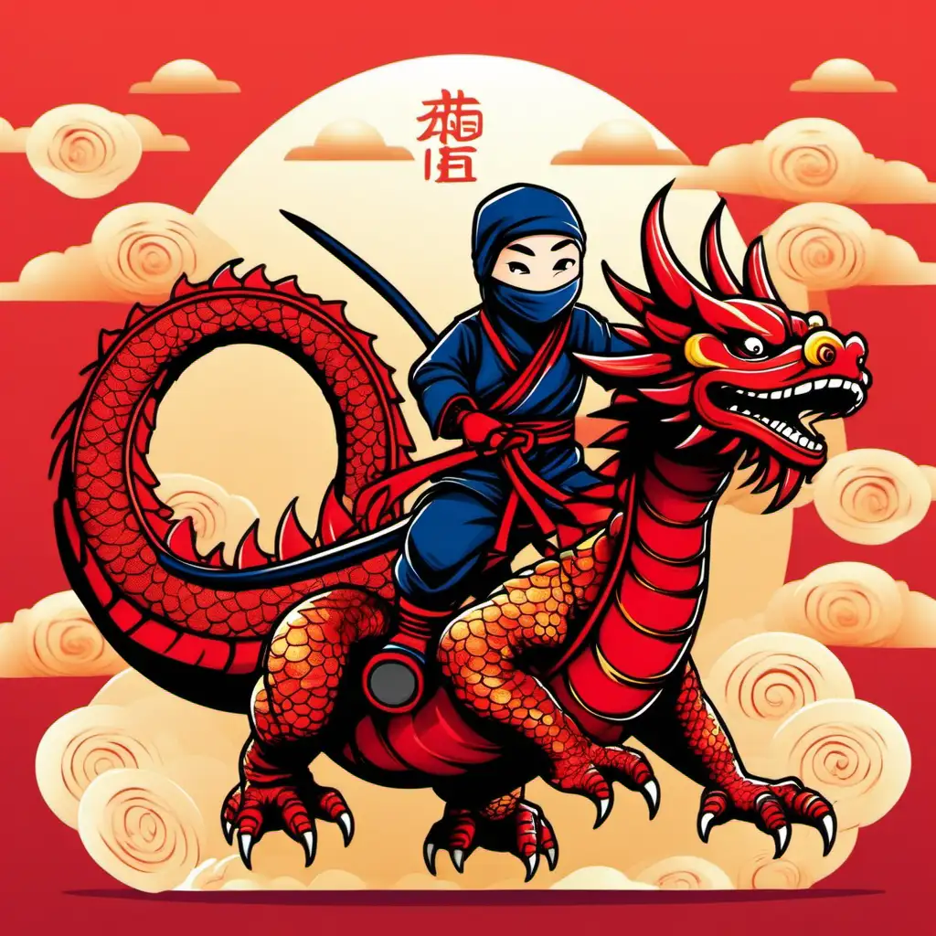 Ninja Riding Dragon Celebrating Chinese New Year Social Media Post