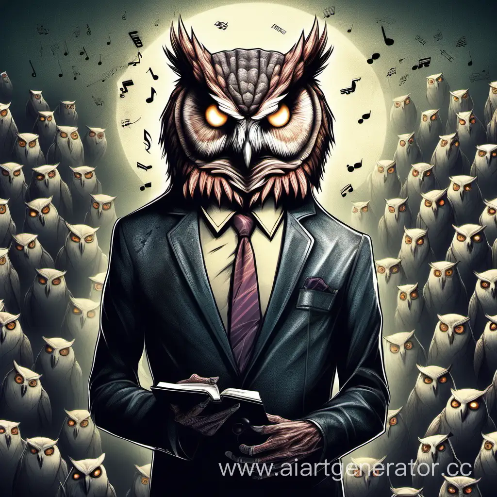 Eerie-Owl-Person-Expressing-Discontent-in-Music-Cover-Art