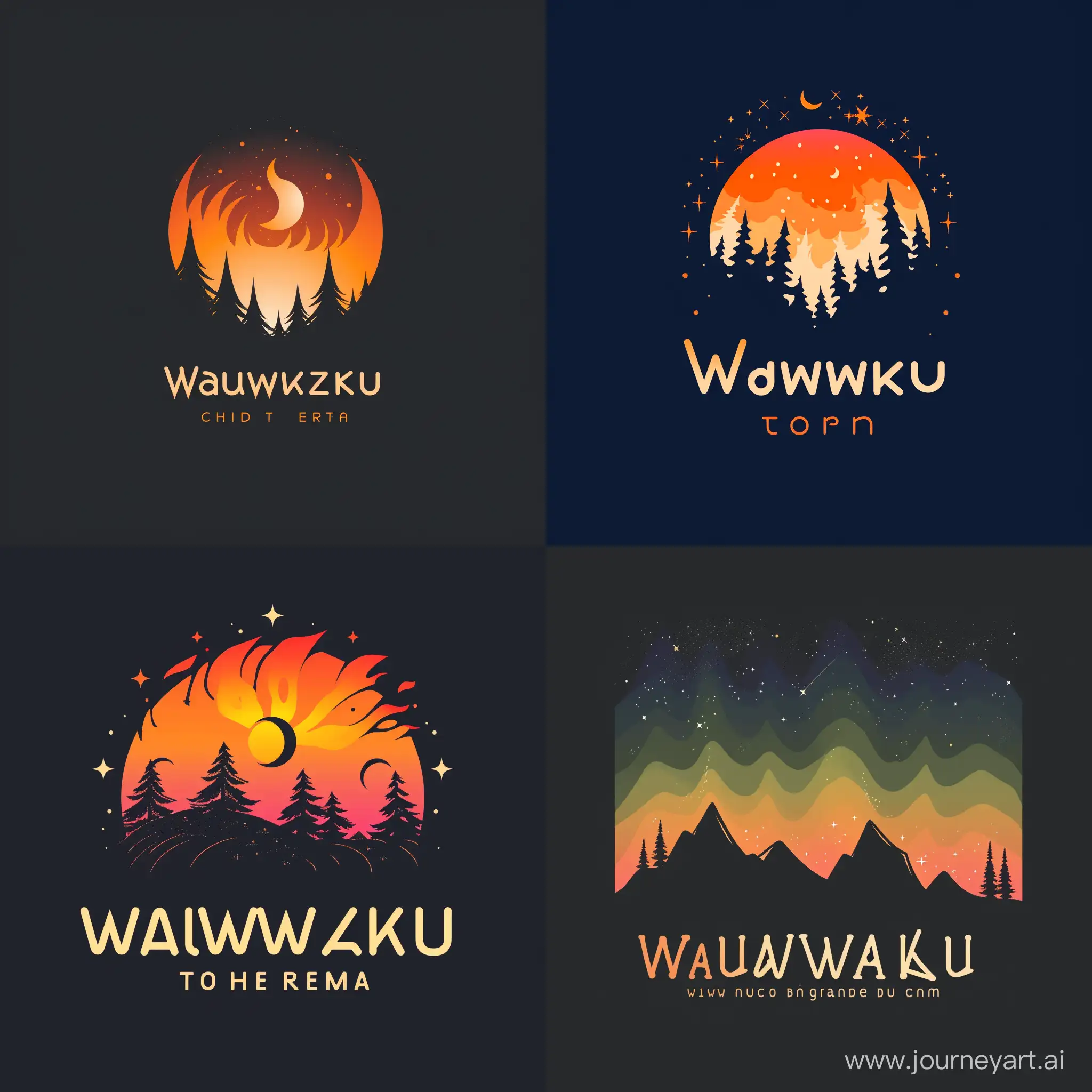 "Wakuwaku" is my company name, please help me put it in my logo, please make sure to highlight my company name. I like warm colors and the colors of aurora and starry sky. I hope the logo can bring a warm feeling to people. I hope my logo style has an elegant and ethereal feel.