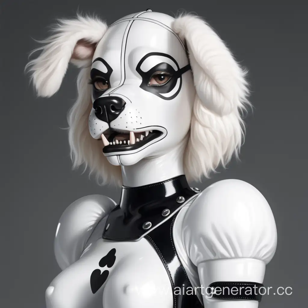 Латексная девушка фурри собака с белой латексной кожей с мордой собаки вместо лица