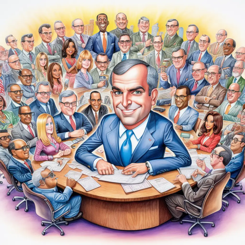 Create a vivid picture, without text, which portrays large companies. The picture must be in the style of Matt Wuerker