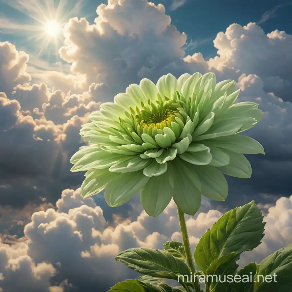 Ethereal Green Flower Blossoming Amidst Clouds