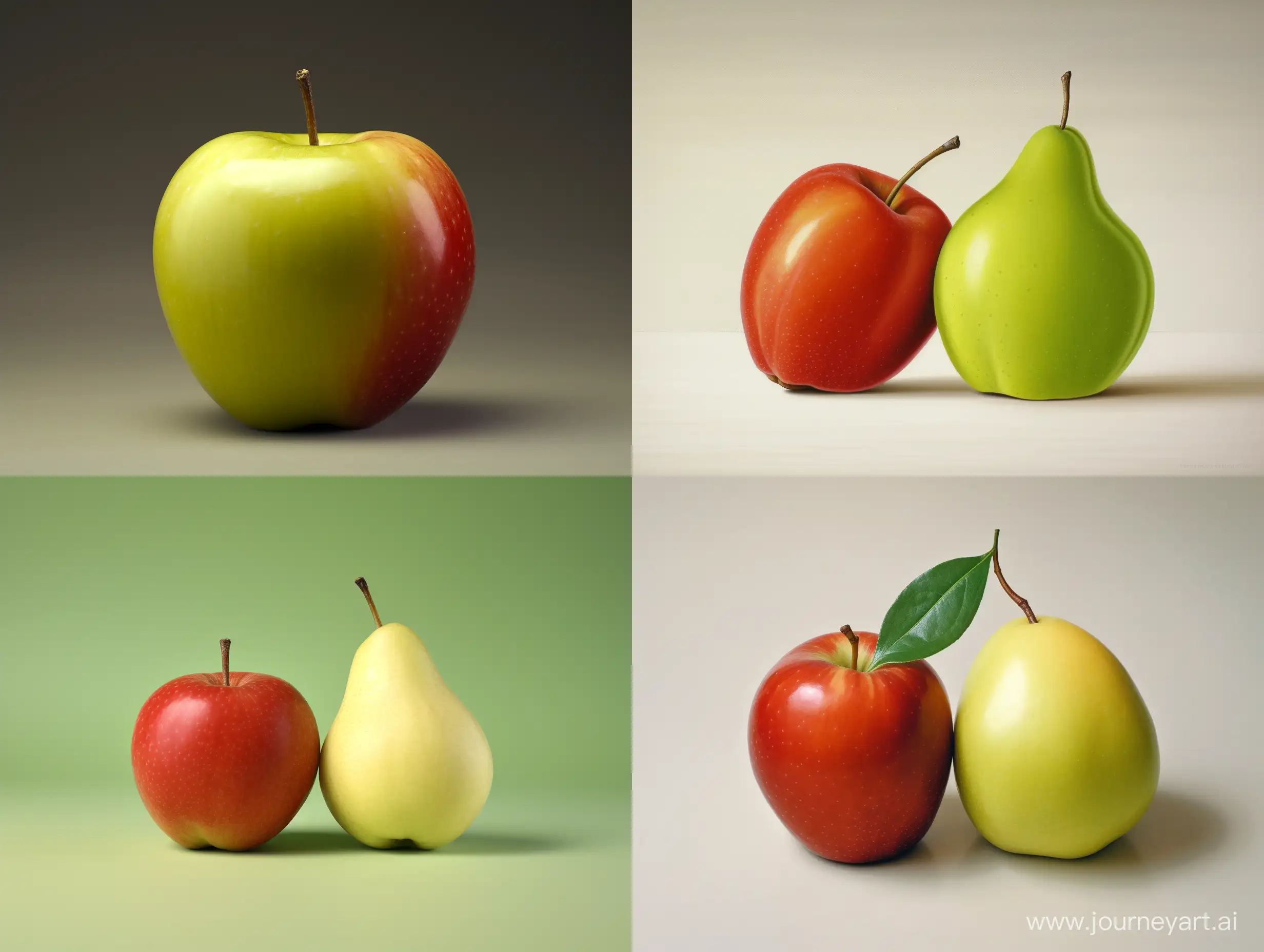 single fruit, half of it is an apple, half of it is a pear