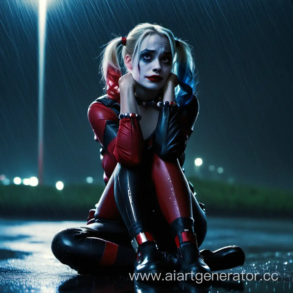 Contemplative-Harley-Quinn-in-the-Rainy-Night