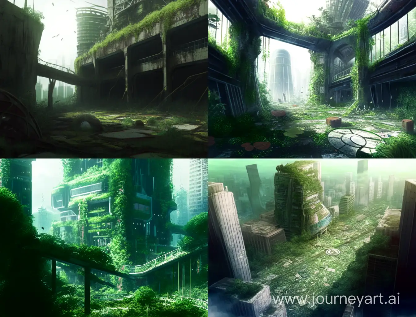 Eerie-Future-Dystopia-Abandoned-Cityscape-in-Green-Hues