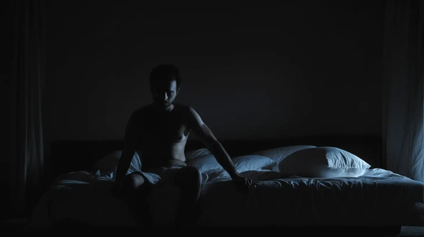 man on bed in darkness 