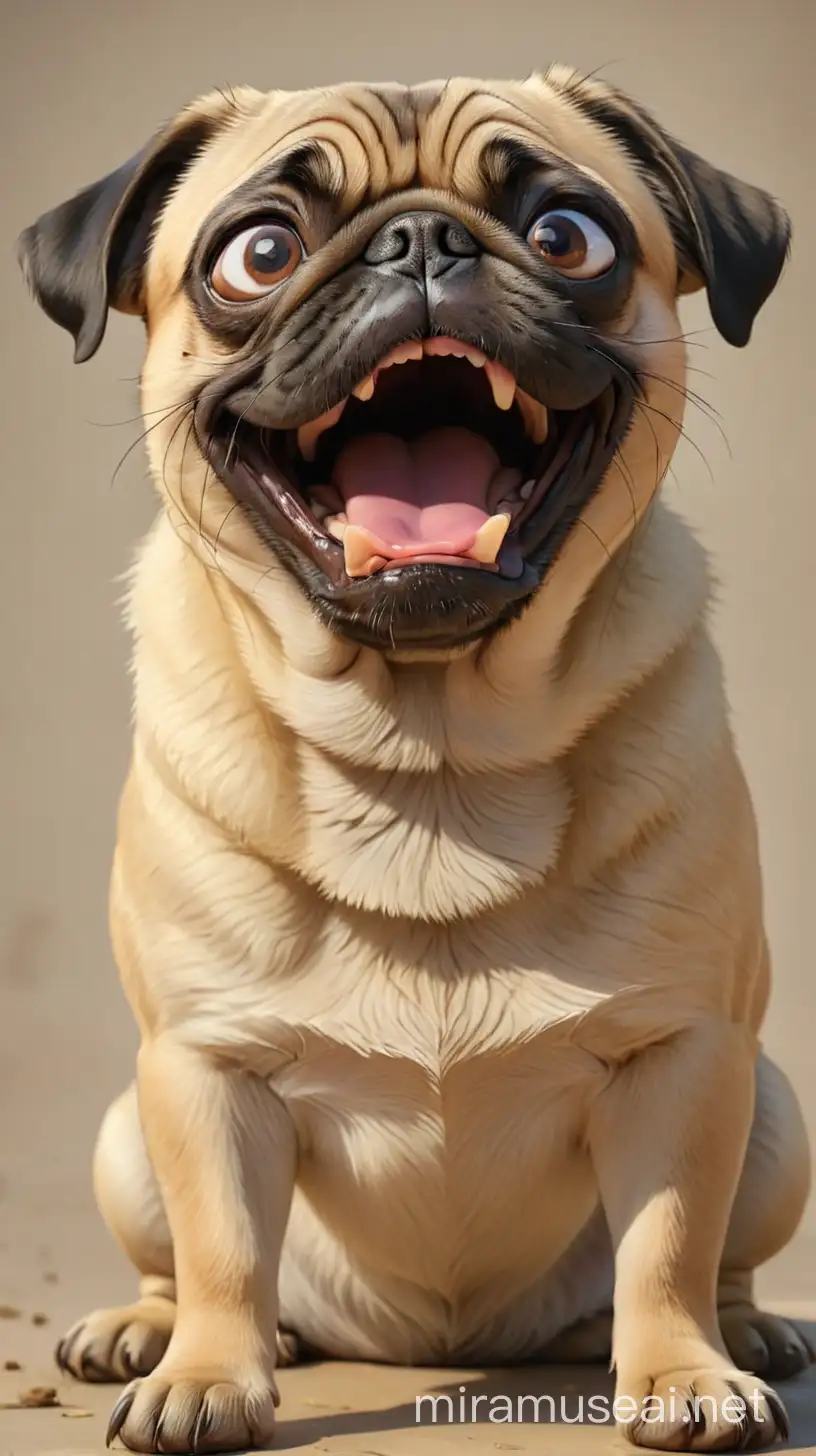 Funny CrossEyed Pug Caricature Drooling with Open Mouth