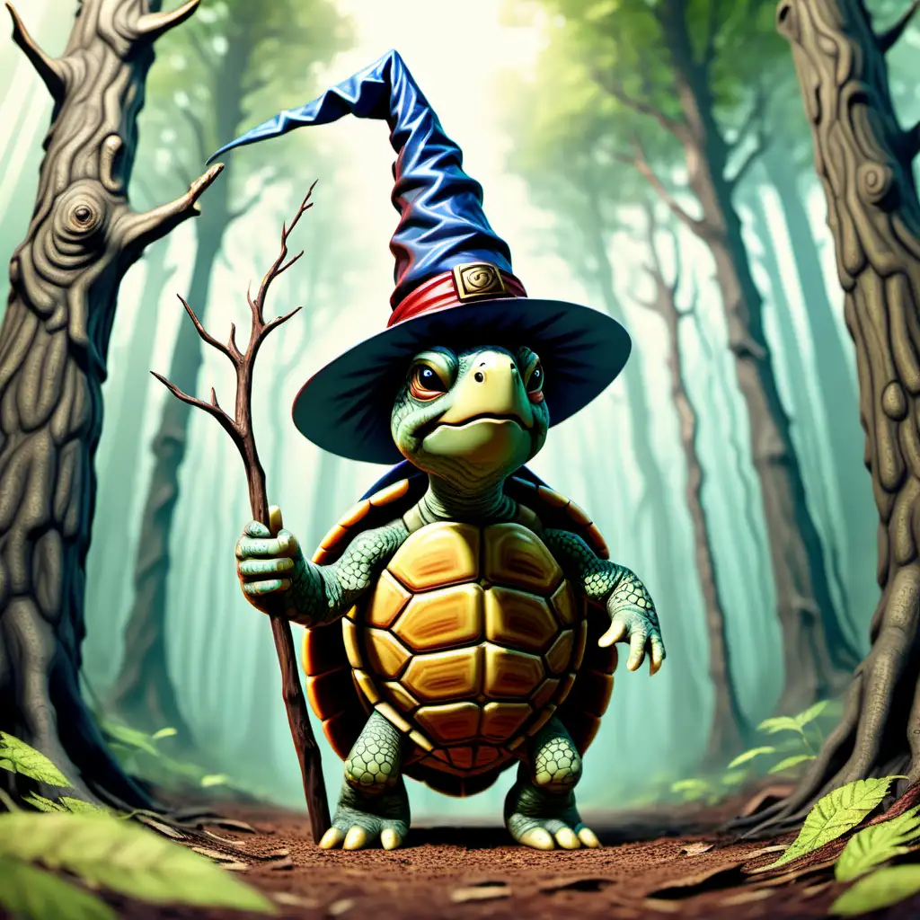 Enchanting Turtle Wizard in a Daytime Forest