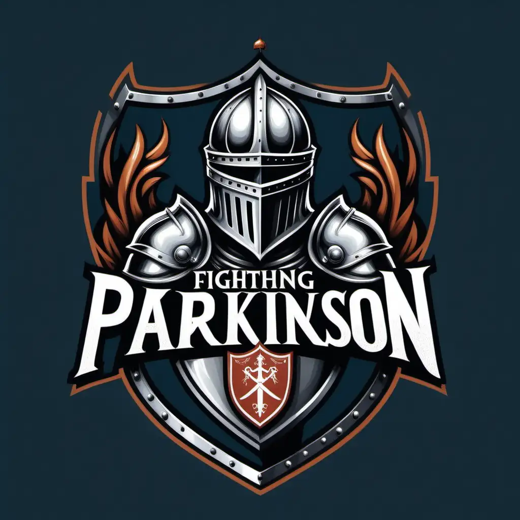 "Fighting Parkinson's" armor, knight, logo