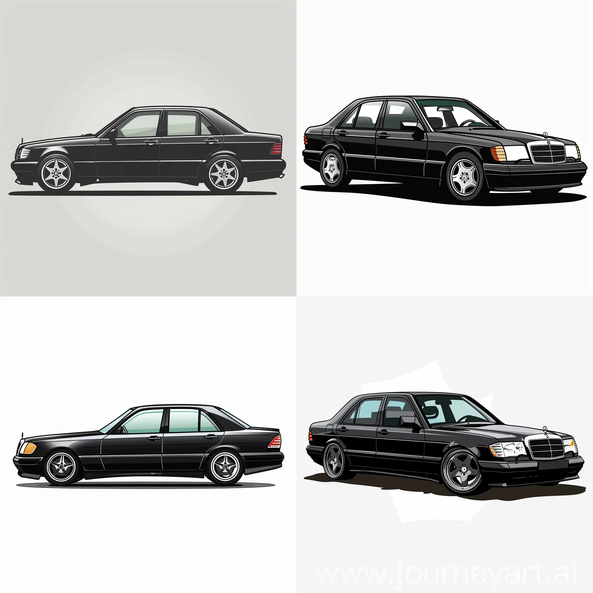 Minimalist-Illustration-of-Black-Mercedes-Benz-W140-S320-on-White-Background