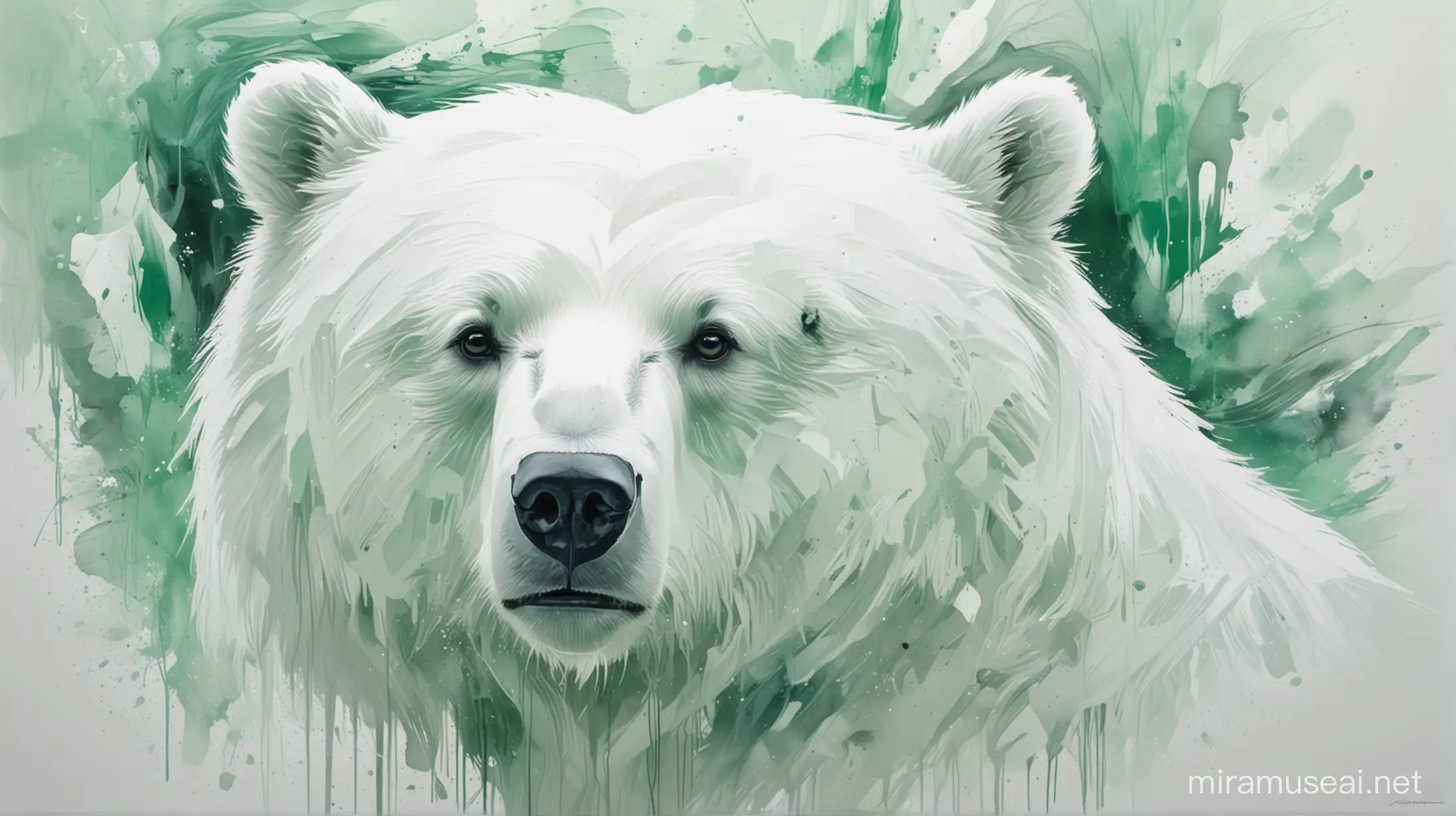 Abstract Bear in White and Green Contemporary Art with Bear Silhouette in Minimalist Colors
