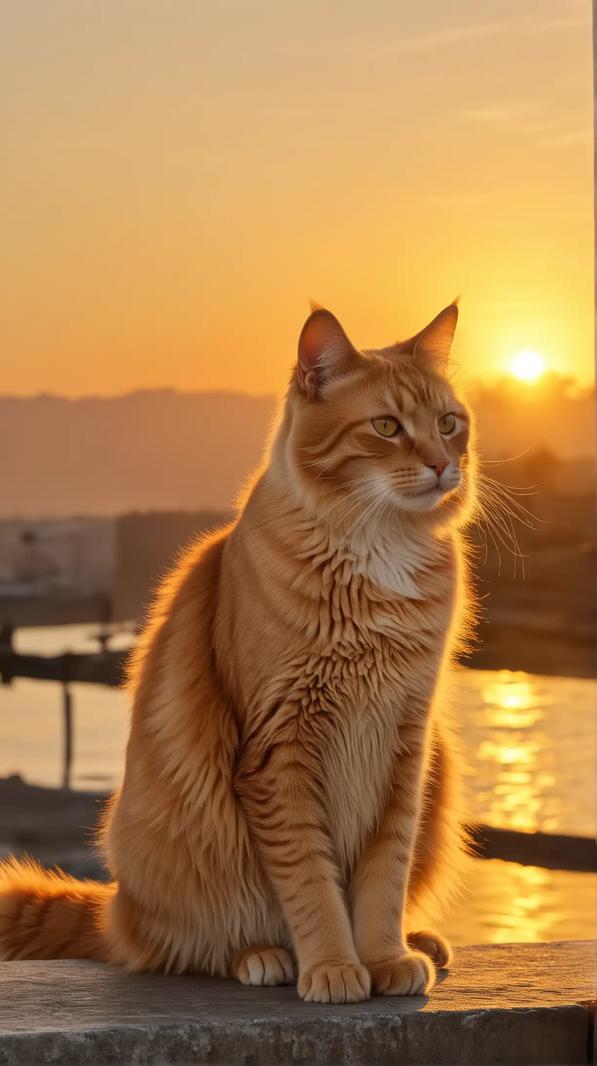 Morning Serenity Feline Bathed in Golden Dawn Light
