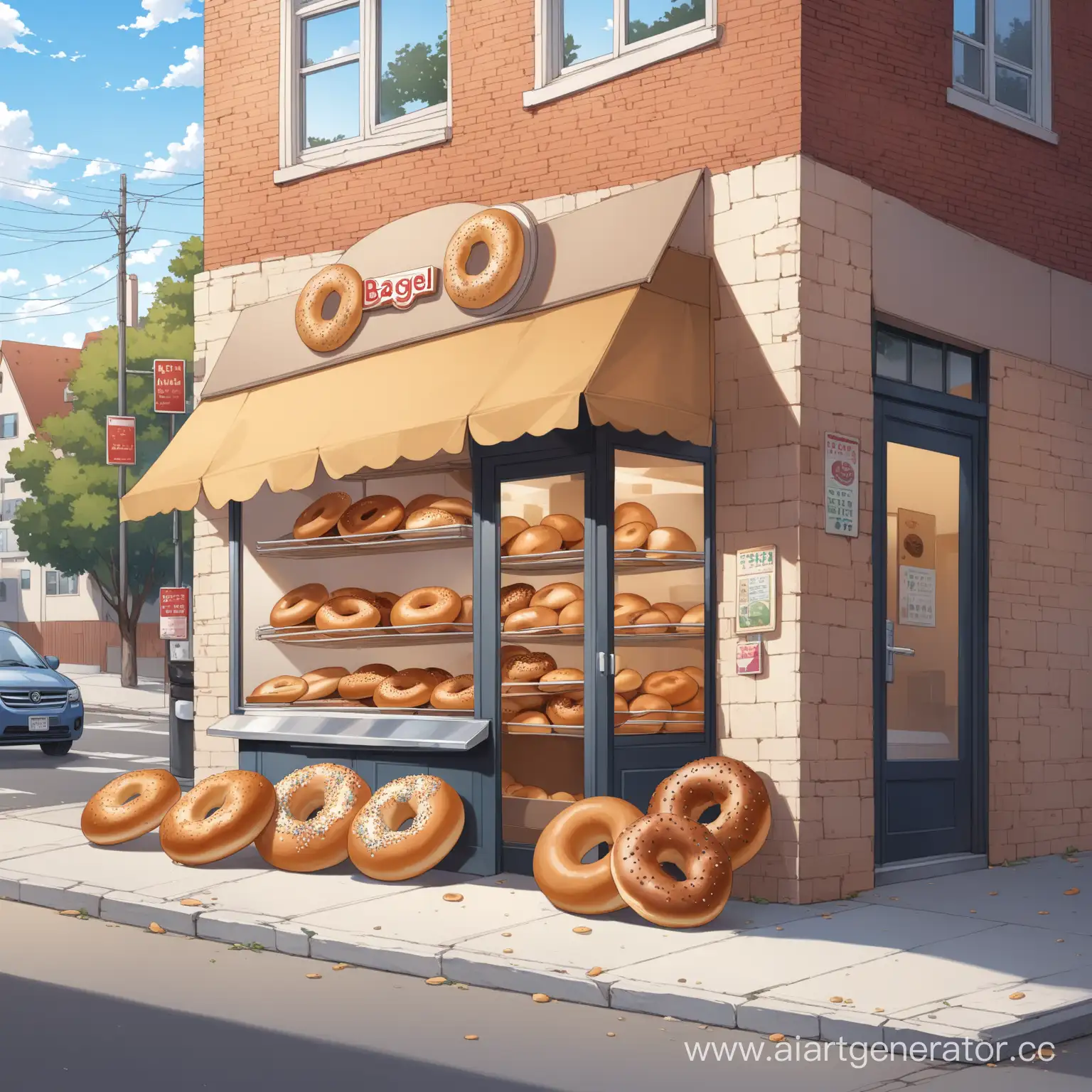 Delicious-Bagel-Stroll-on-a-Vibrant-City-Street