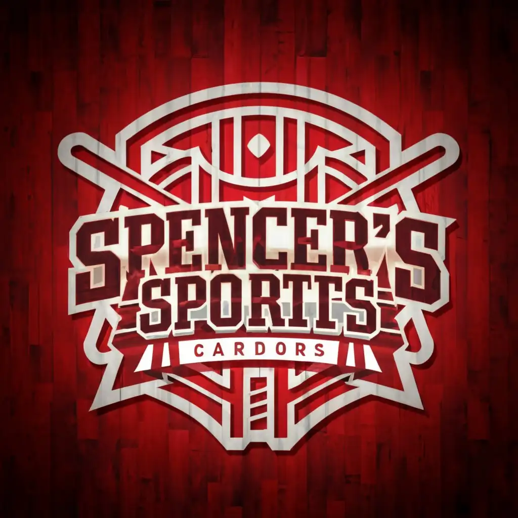 a logo design,with the text "Spencer's Sports Cards", main symbol:Incorporate a basketball court, football field, and baseball diamond in background, with "Spencer's Sports Cards" in text in the fore ground. Text should be crimson with cream or black outline,Moderate,be used in Sports Fitness industry,clear background
