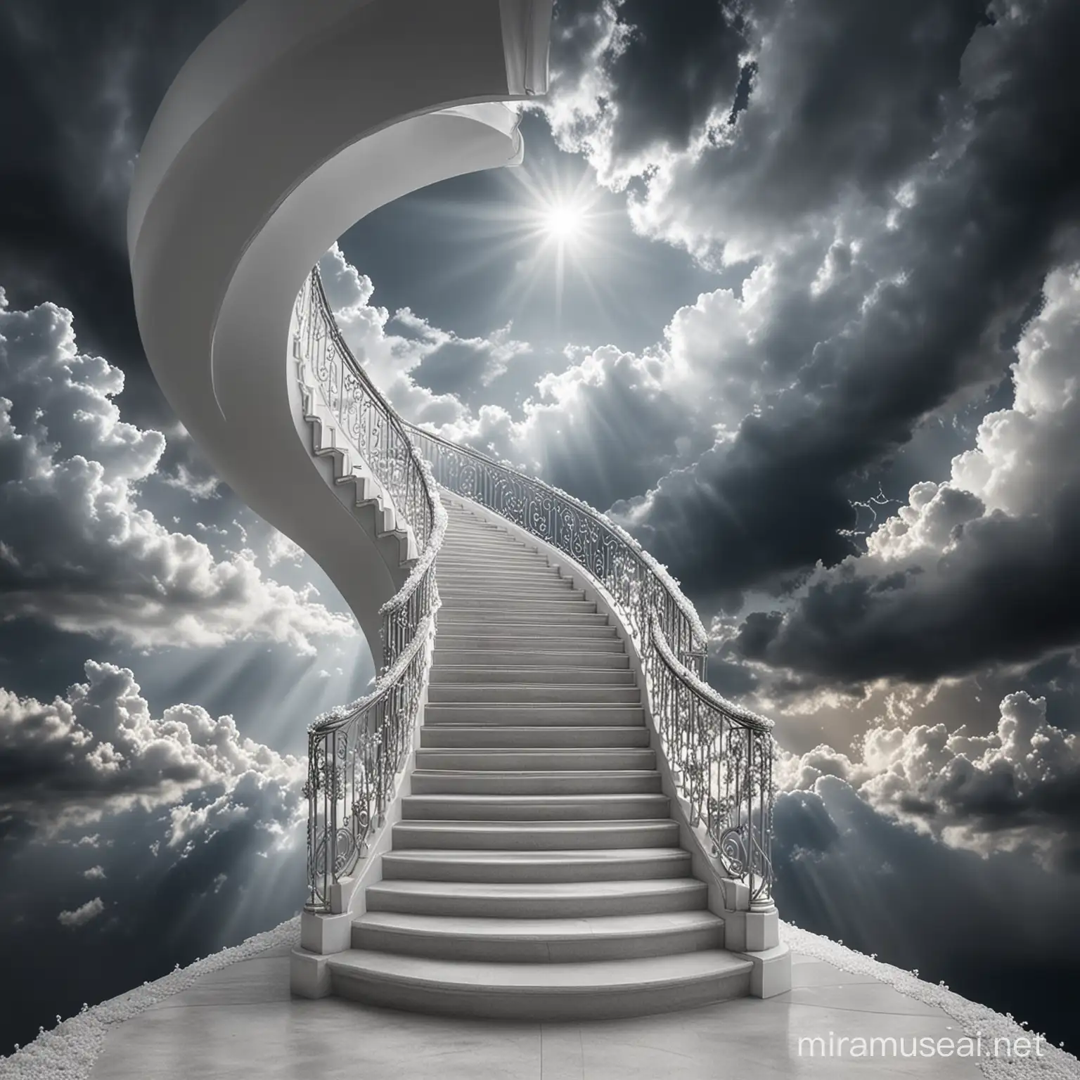 Stunning Silver Staircase to Serene Sky with Glittering Sparkles