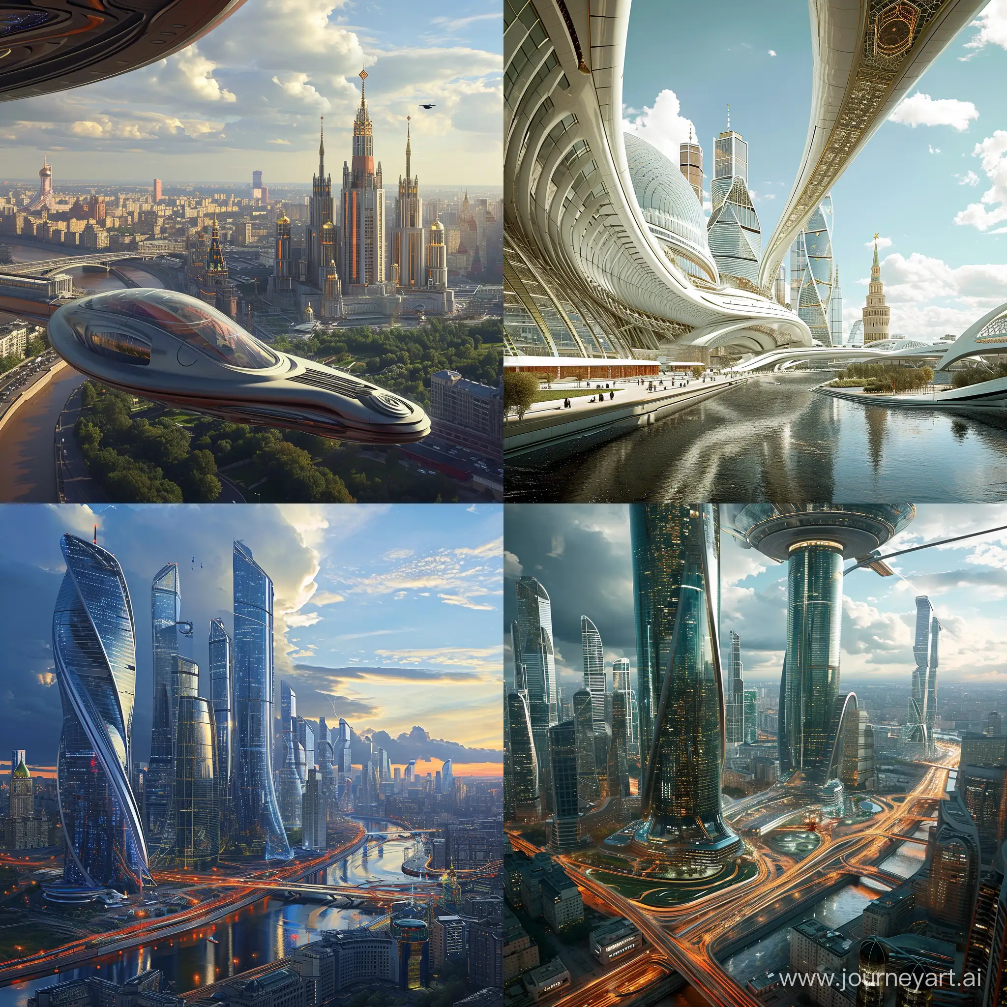 Futuristic ultramodern Moscow by Alexander Kostecki, ultrarealistic detailed --v 6
