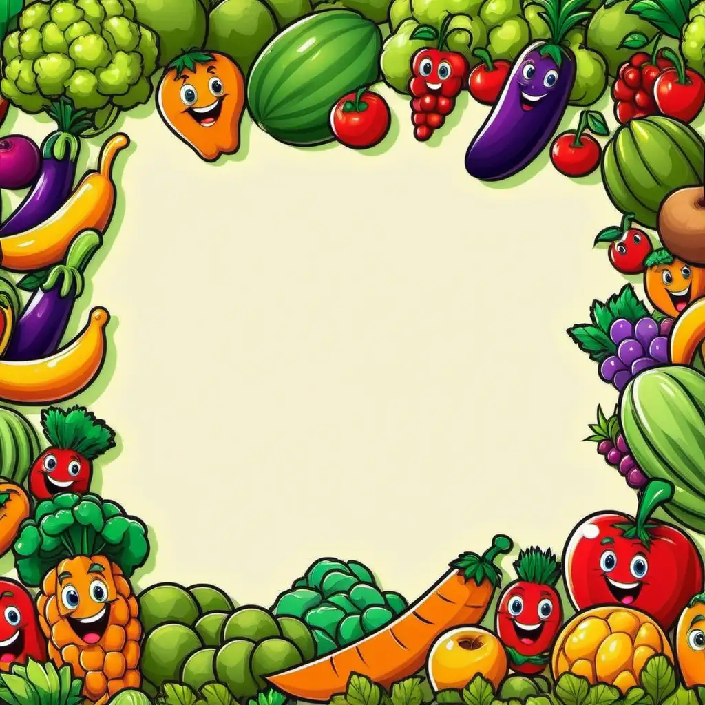 Colorful Cartoon Fruits and Vegetables Border for Vibrant Food Display