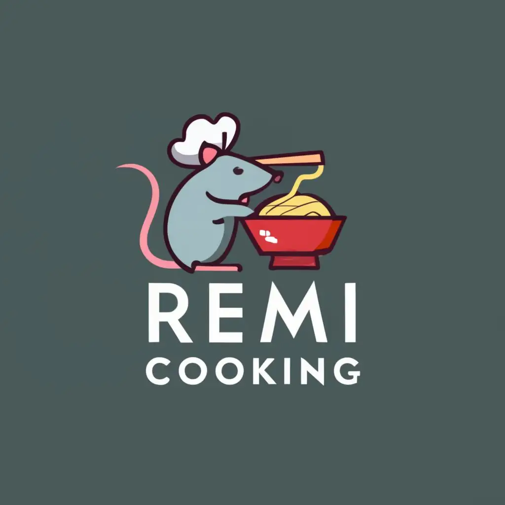 logo, rat cooking food make it realistic, with the text "Remi", typography, be used in Restaurant industry, also make it simple and the food that the rat is cooking is a spaghetti