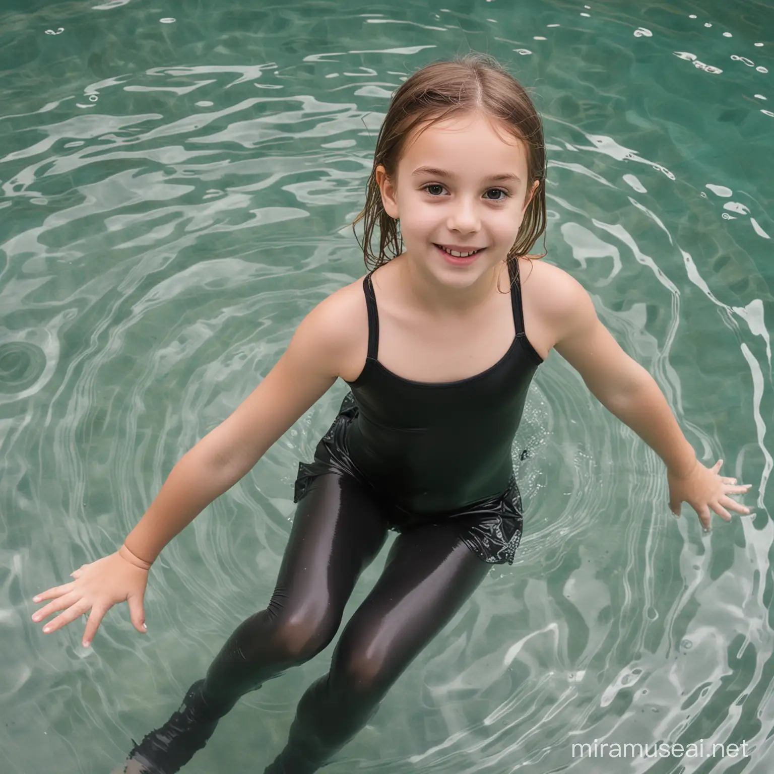 Little girl wearing black pantyhose swimming