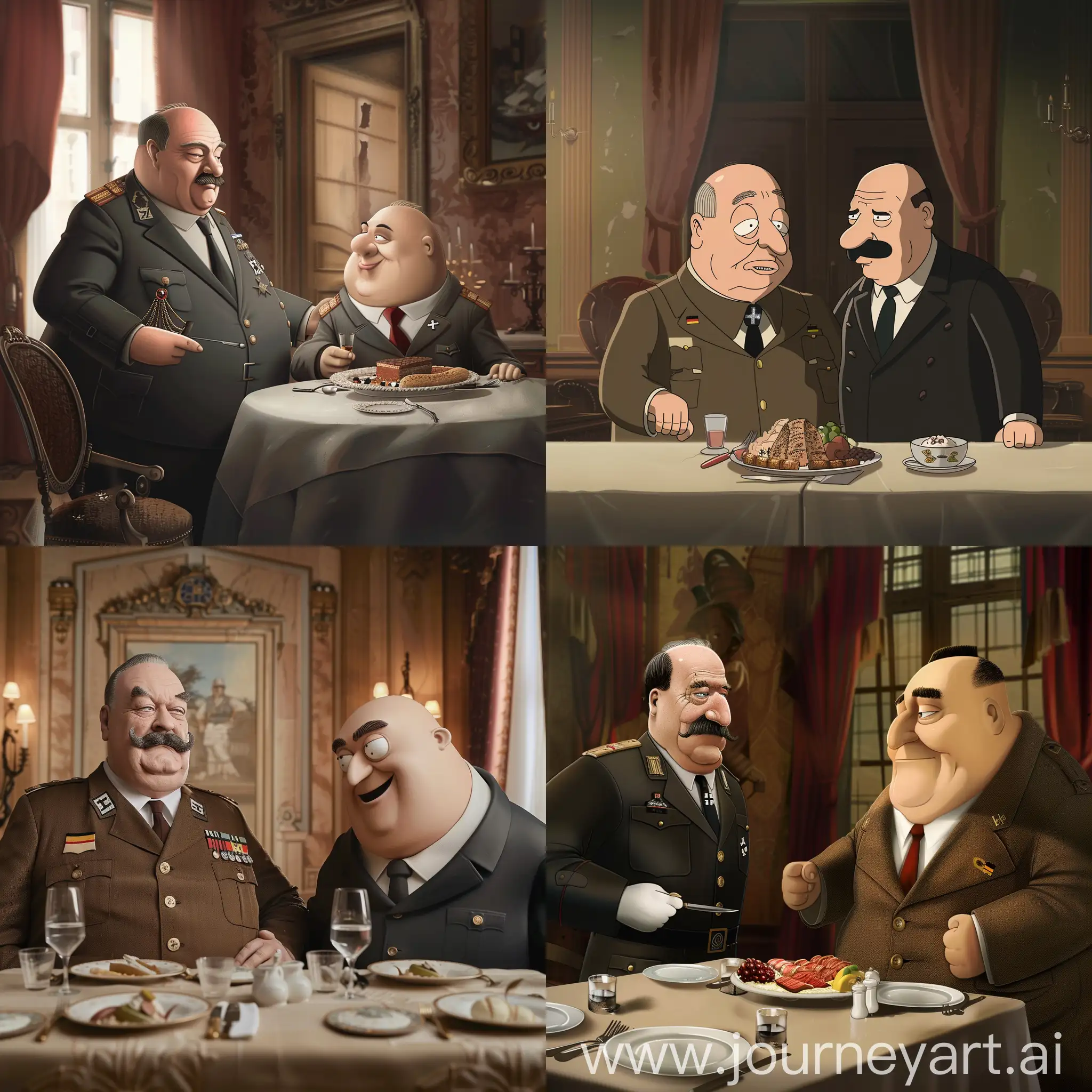 German chancellor from 1940 having a dinner with Peter Griffin 