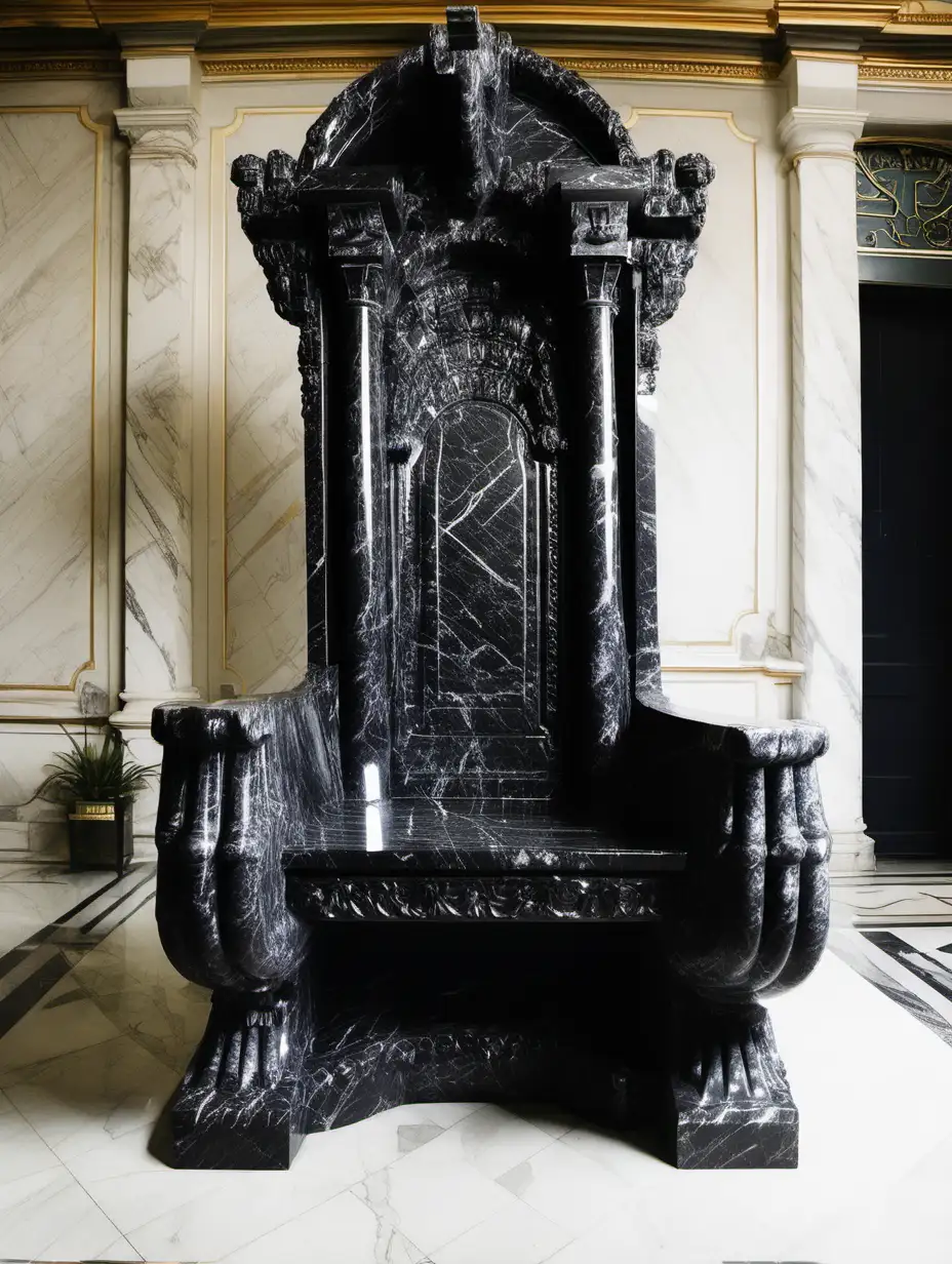 Majestic Black Marble Throne Amidst Royal Grandeur