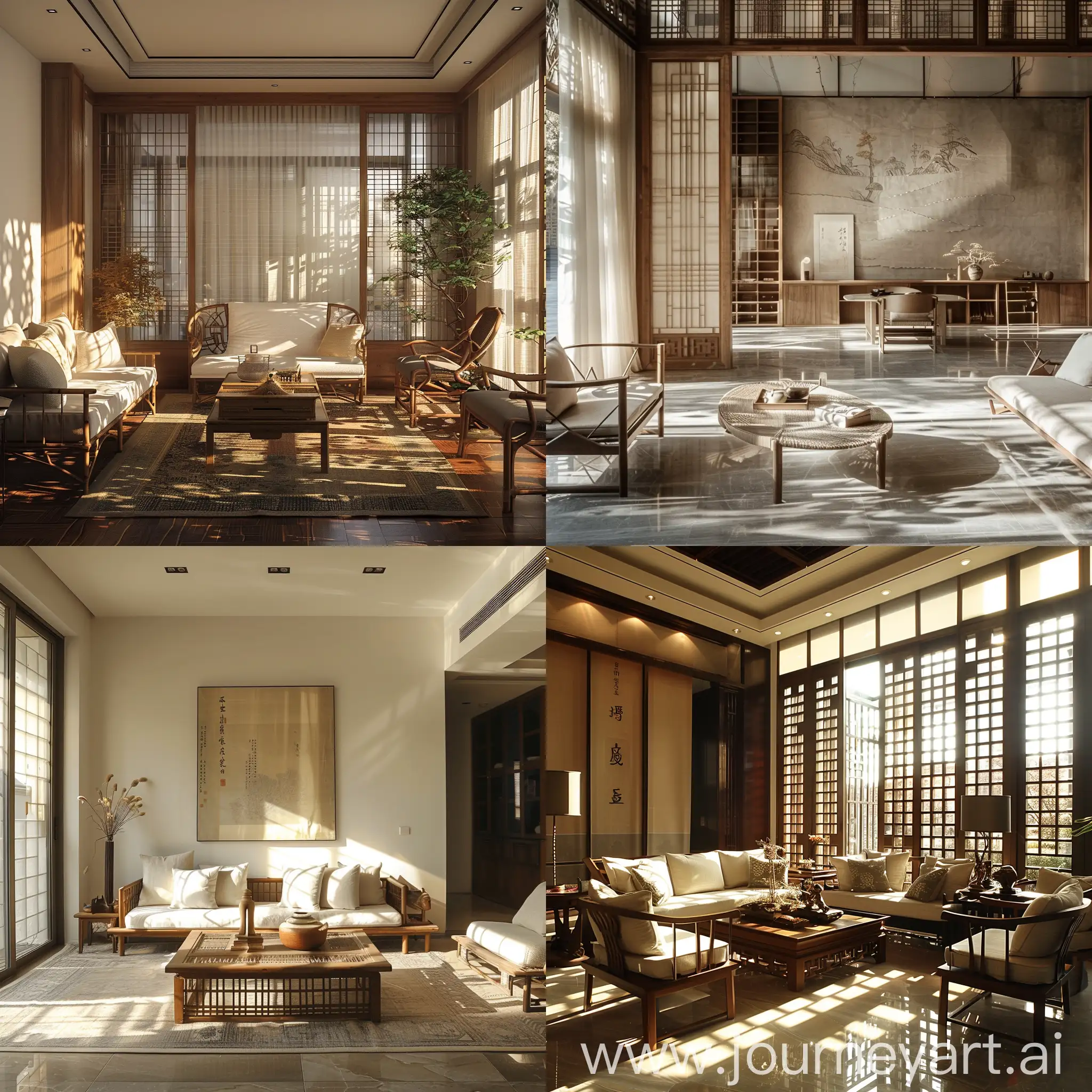 室内设计，新中式，客厅，太阳光