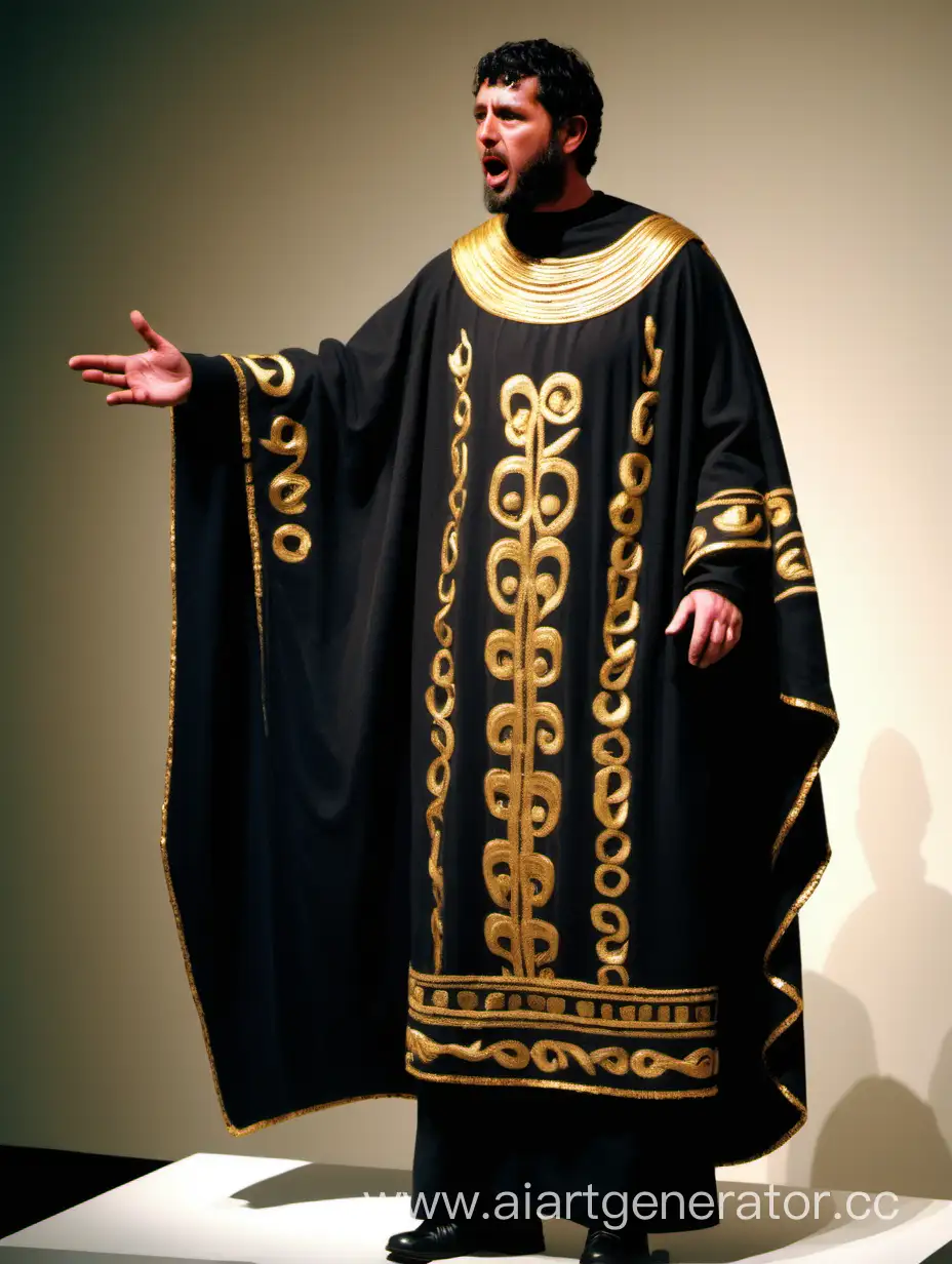 a man in a black gold-embroidered poncho delivers a full-length speech, 1st century AD