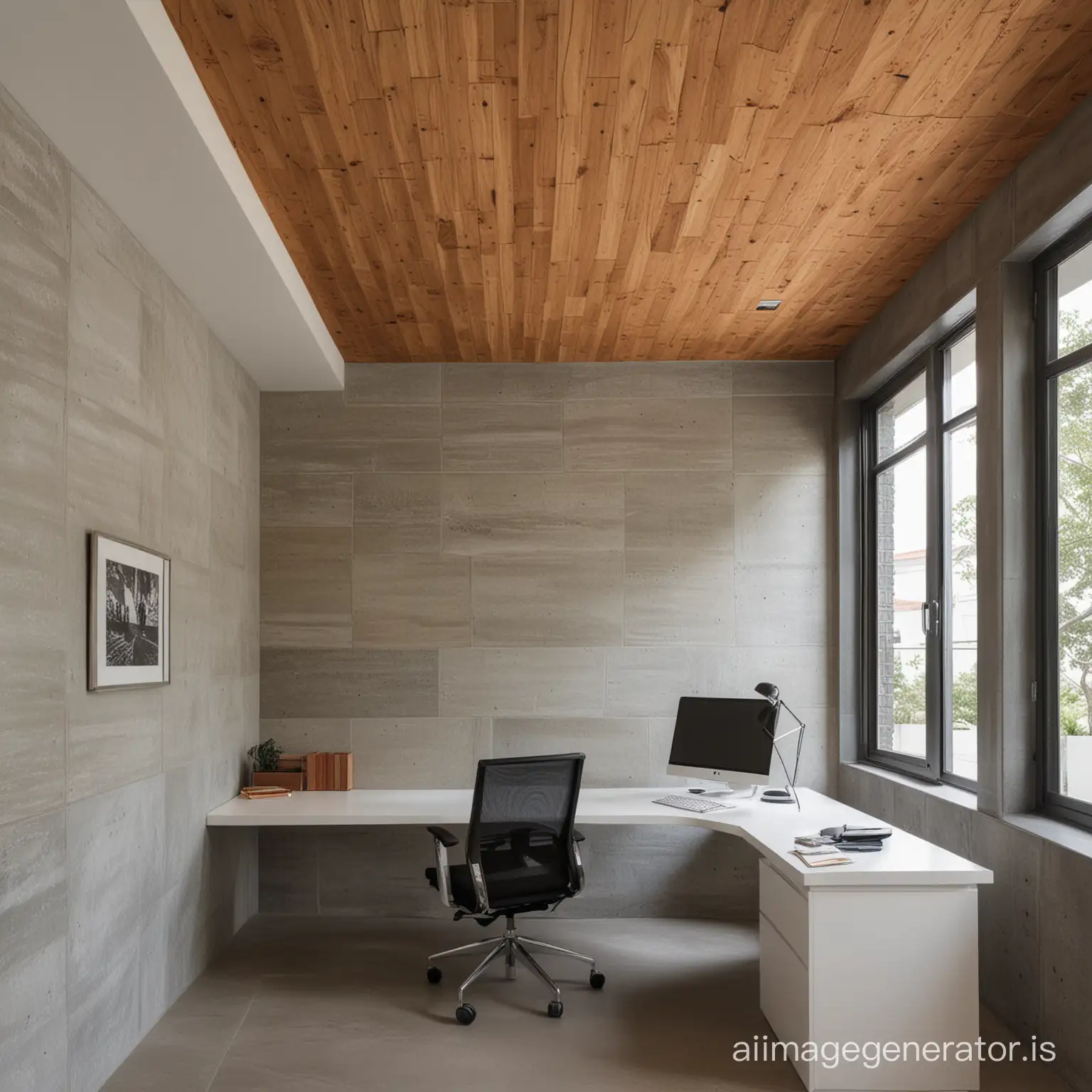 draw an efficient layout of a 160 square foot Azorean stone office with slanted wood ceiling