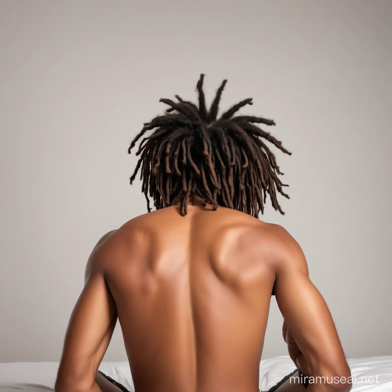 Young Shirtless Teenage Boy Warrior with Dreadlocks Lying Down