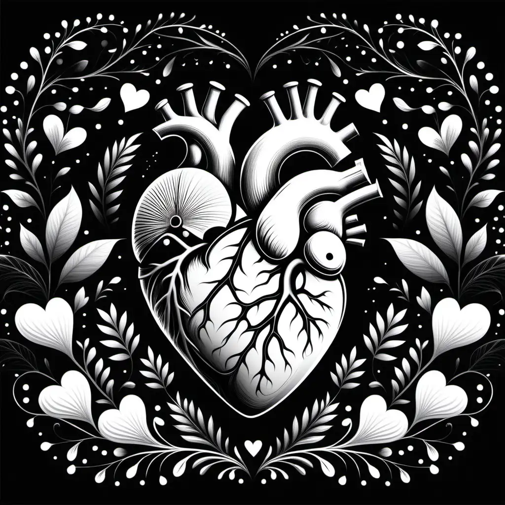Heart inspired designs with elements visually soft black and white