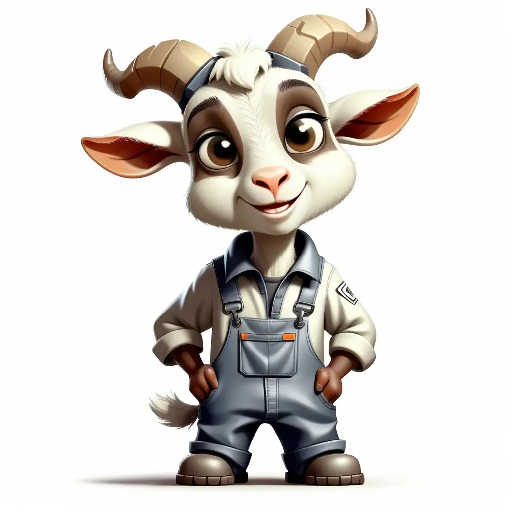 Adorable Cartoon Goat in Mechanic Clothes Clipart