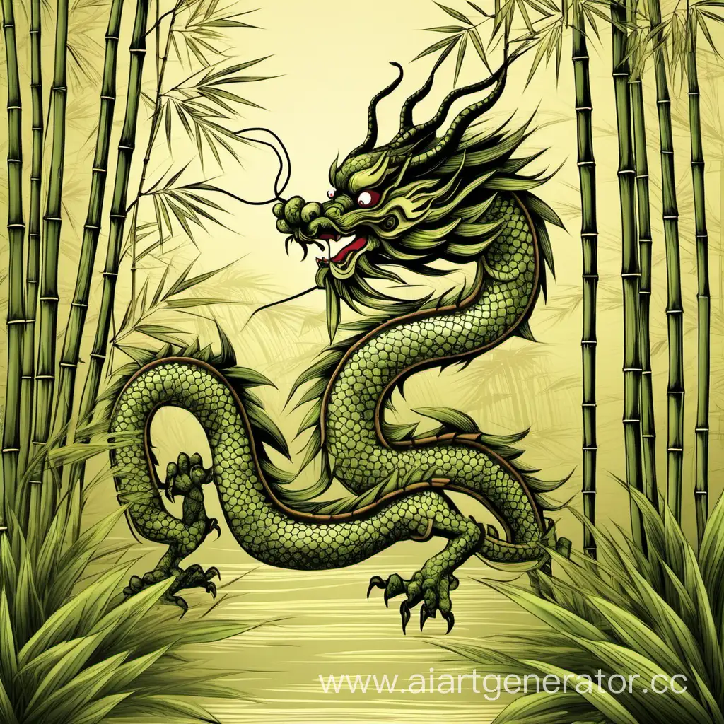 китайский дракон среди бамбука