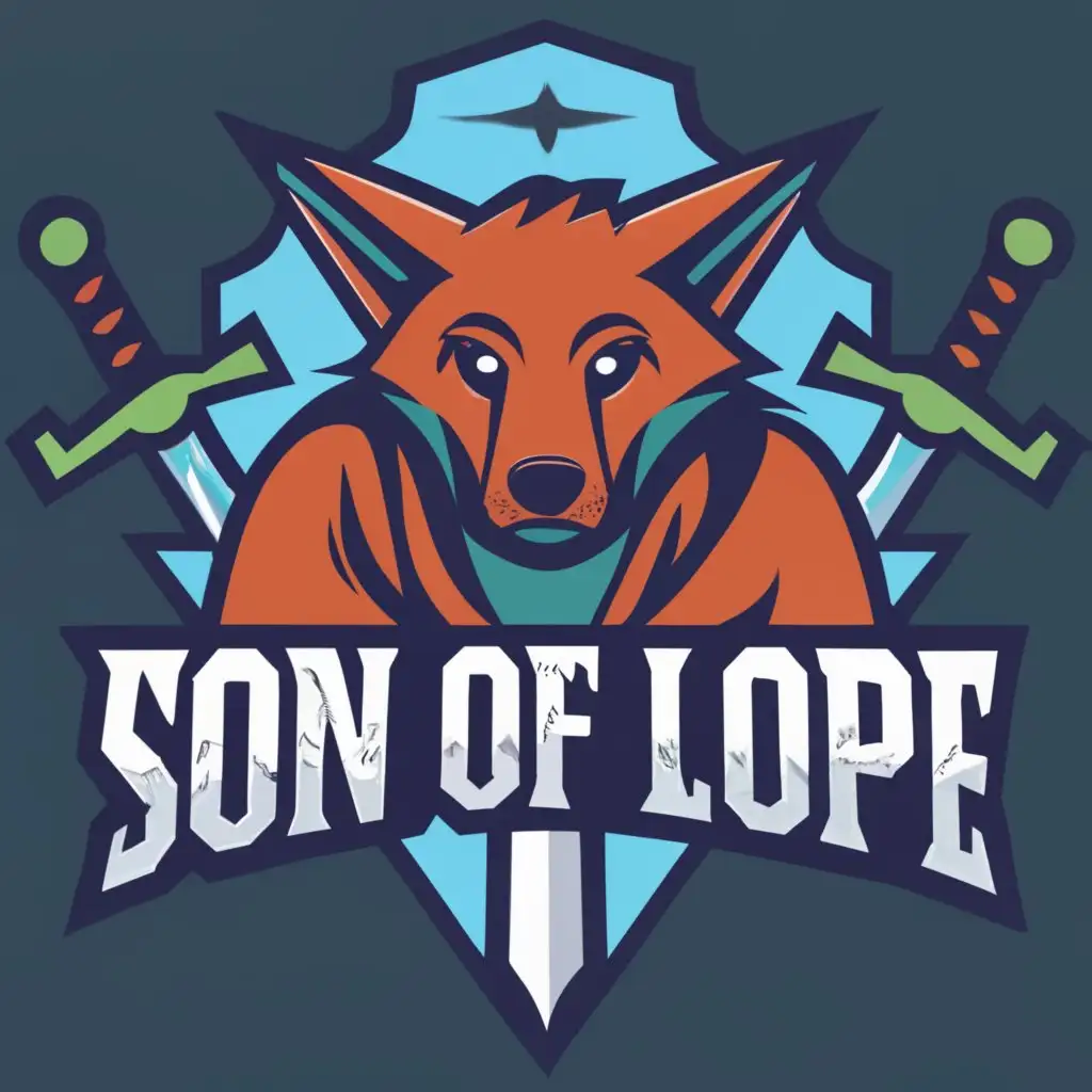 logo, wolf with sword, with the text "son of lope", typography