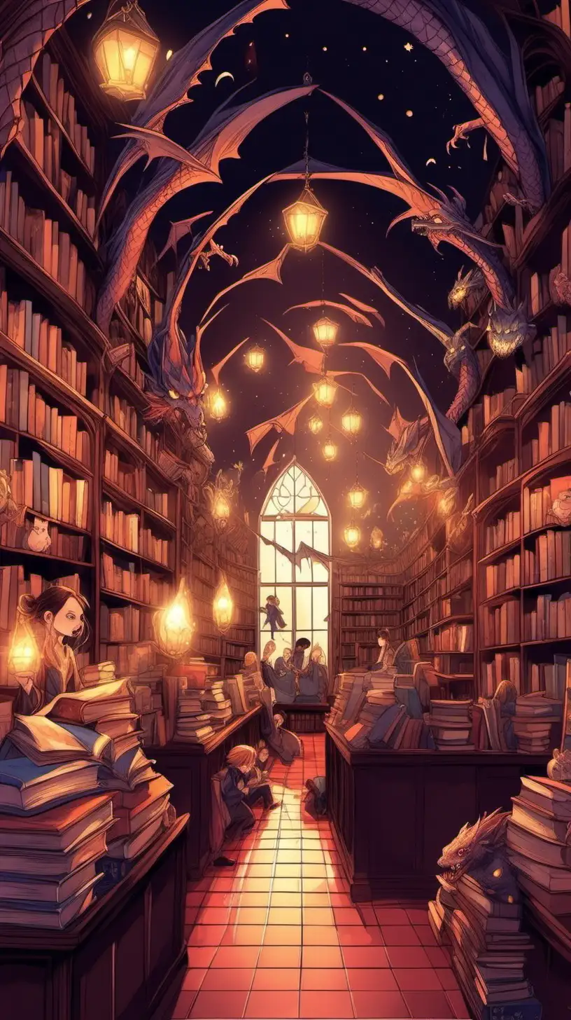 bookstore with cute vampires, wizards, and dragons
