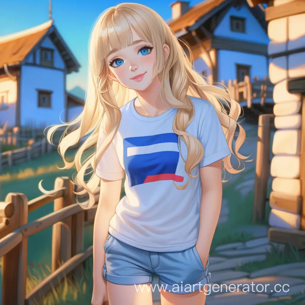 Blonde-Girl-Enjoying-Sunset-in-Russian-Village-Anime-Style-Illustration