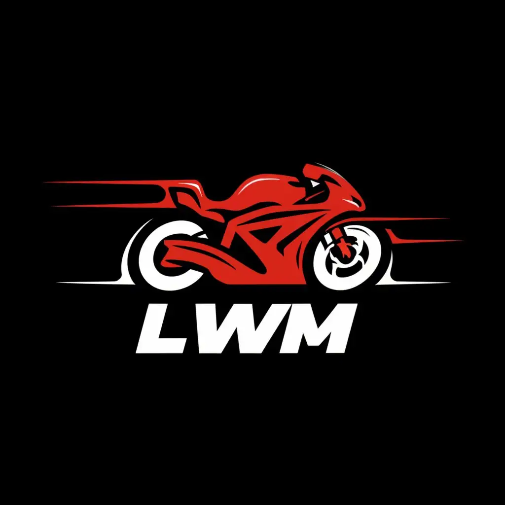 a logo design,with the text "LWM", main symbol:Angry red sportbike,Minimalistic,be used in Automotive industry,clear background