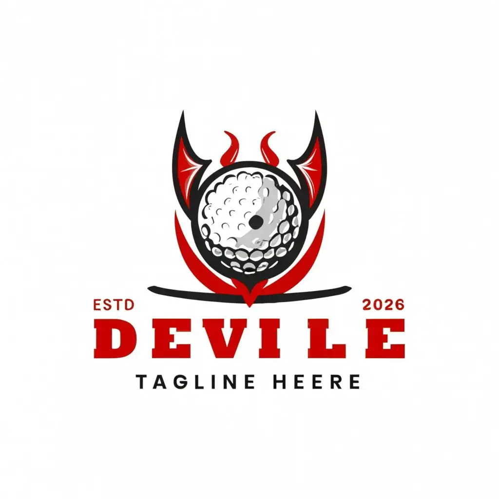 a logo design,with the text "Golf ball with devil horns and a devil tail", main symbol:Golf ball,Moderate,clear background