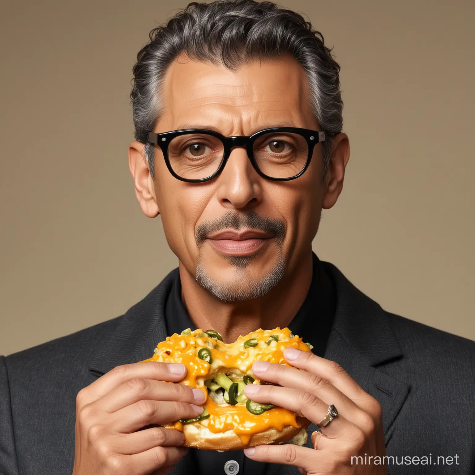 Jeff Goldblum Enjoying a CheddarJalapeno Bagel