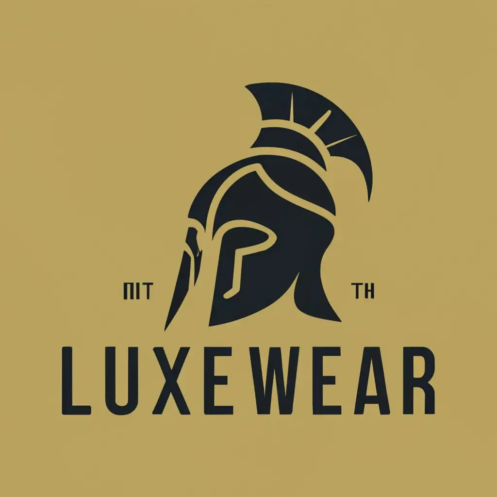 logo, Spartan Helmet, with the text "LuxeWear", typography
