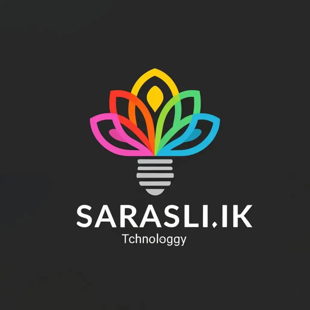 logo, logo name with colorful 8 petals simple flower which made with a bulb line in dark background, with the text "sarasili.lk", typography, be used in Technology industry
