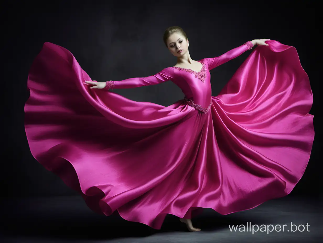 Yulia Lipnitskaya in Beautiful gentle Luxurious glamour natural pink fuchsia mulberry silk