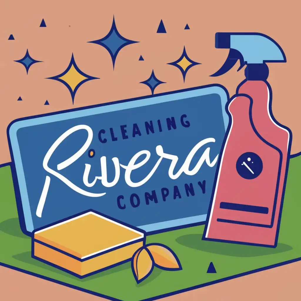 LOGO-Design-For-Rivera-Cleaning-Company-Elegant-Typography-with-Cleaning-Supplies-Theme