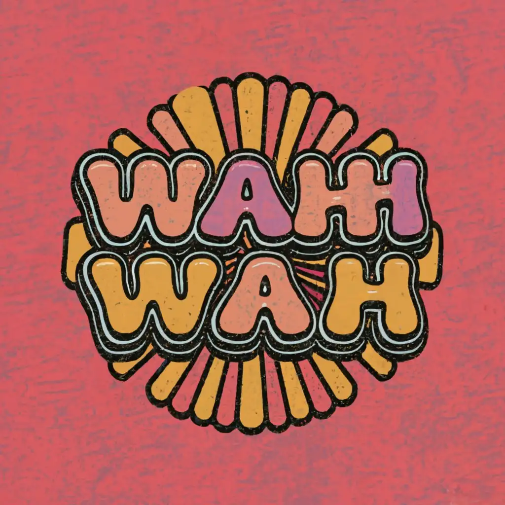 a logo design,with the text "Wah Wah", main symbol:a t-shirt design,with the text "wah wah", main symbol:psychedelic 1960s art style, playing an electric guitar effects pedal, convey emotion of playing a solo, stack of speaker cabinets, hippie era, ,Minimalistic,be used in Entertainment industry,clear background,Minimalistic,be used in Entertainment industry,clear background