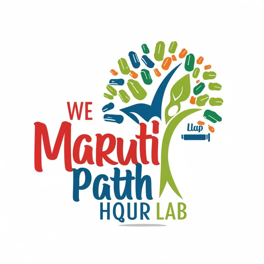 logo, WE CARE OF YOUR HEALTH, with the text "MARUTI PATH LAB", typography