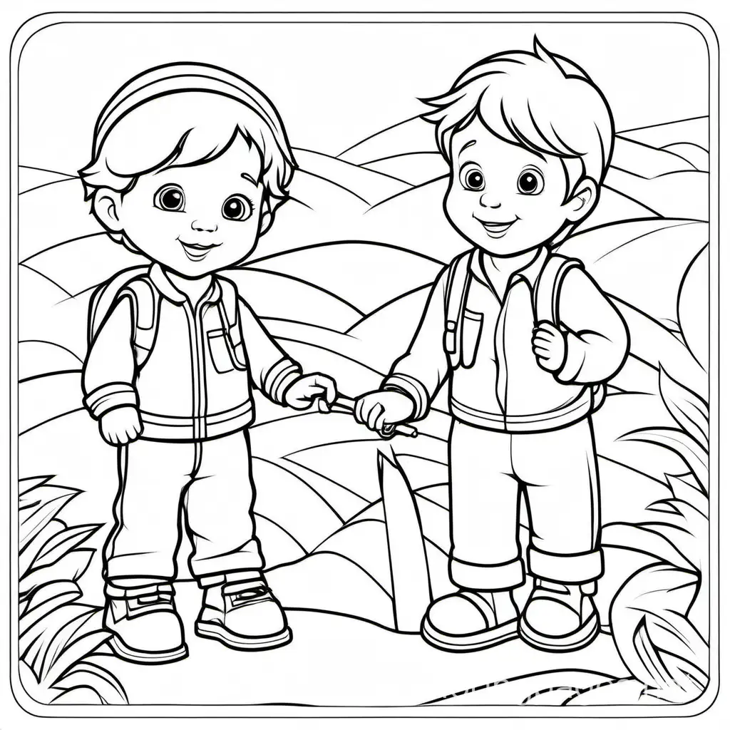 Sharing, Coloring Page, black and white, line art, white background, Simplicity, Ample White Space. The background of the coloring page is plain white to make it easy for young children to color within the lines. The outlines of all the subjects are easy to distinguish, making it simple for kids to color without too much difficulty