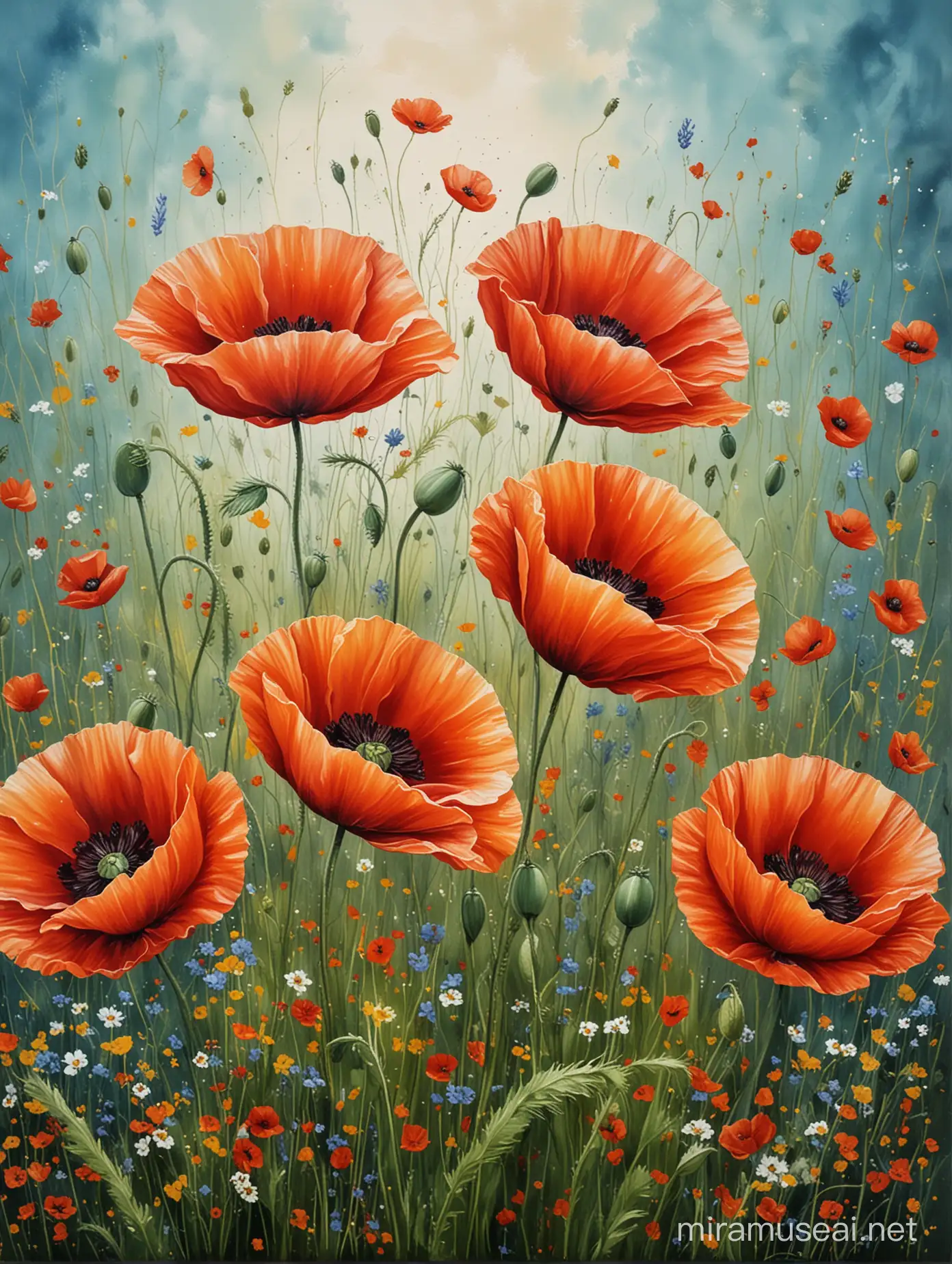 Vibrant Field of Red Poppies Painting Capturing Natures Beauty in Floral Art