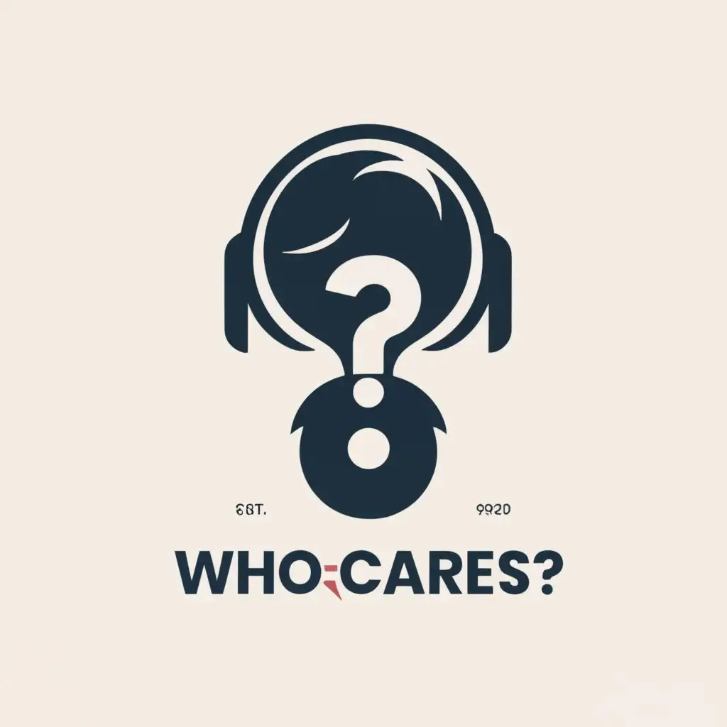 a logo design,with the text "WhoCares?", main symbol:A person in gaming headphones asking a question,Moderate,be used in Internet industry,clear background