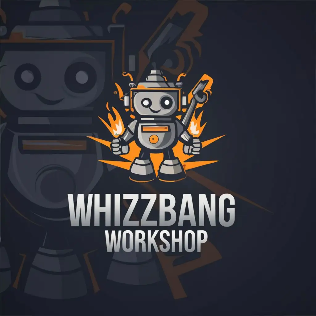 LOGO-Design-for-Whizbang-Workshop-Futuristic-Robot-with-Welding-Torch-and-Saw-on-Clear-Background