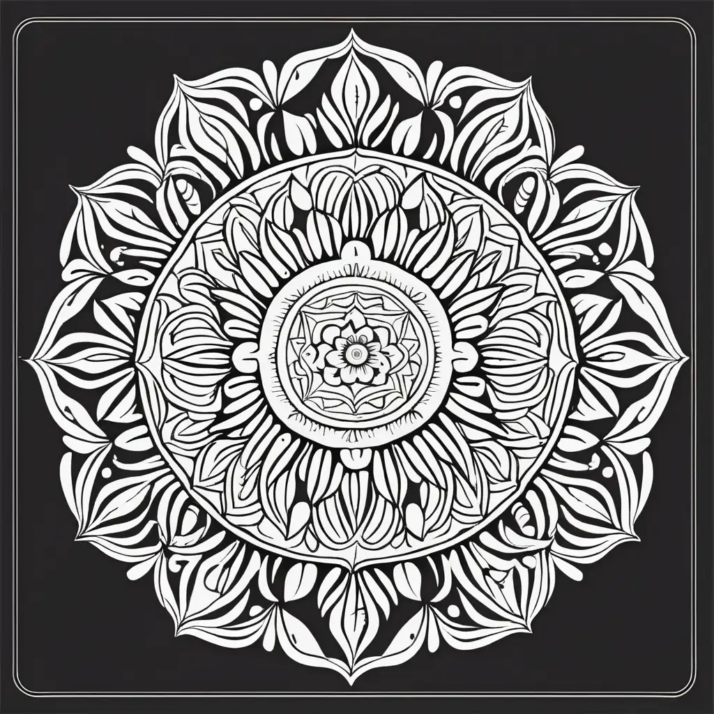 create floral mandala, outline only, thick line, black, coloring book